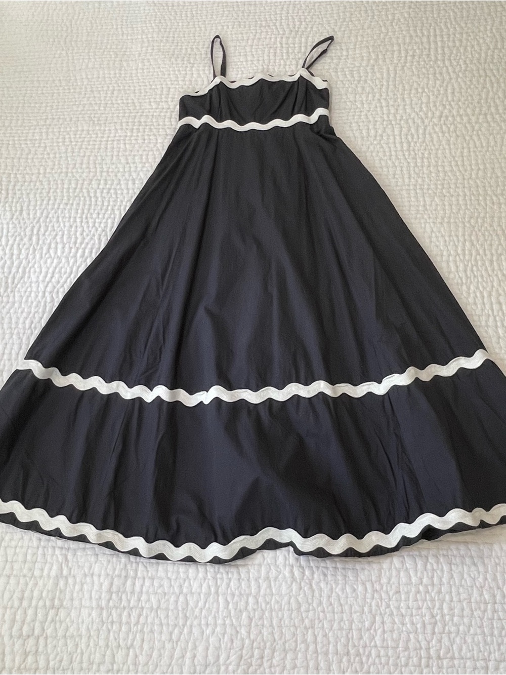 Black Maxi Dress with White Scalloped Trim - Women